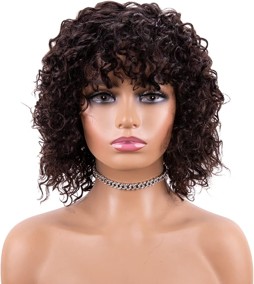 iShine 12 Inch Short Human Hair Wigs for Black Women Natural Brazilian Curly Afr