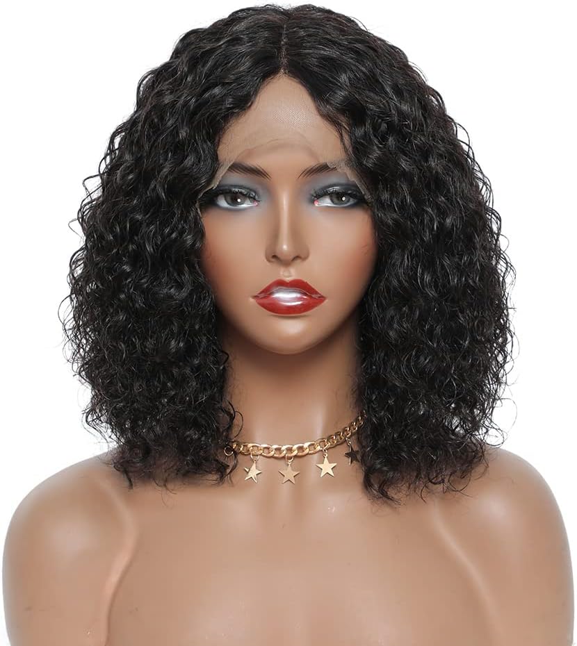 Women's T Part Wig Curly Lace Front Bob Human Hair Wig 150% Density Brazilian Vi