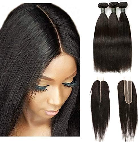 TOOCCI Human Hair Brazilian Hair Weave Bundles 3 Bundles with 2" X 6" Closure (1