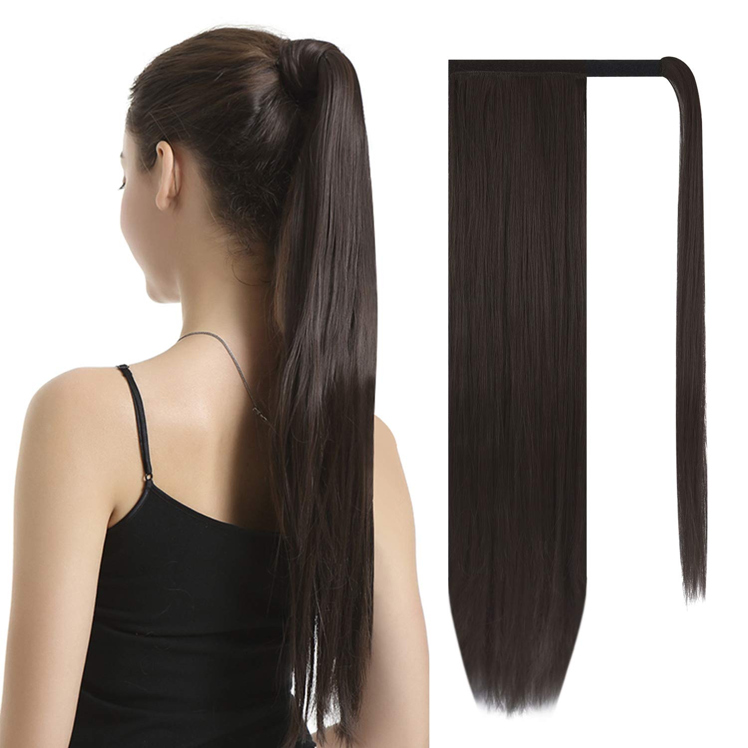 BARSDAR 26 inch Ponytail Extension Long Straight Wrap Around Clip in Synthetic F