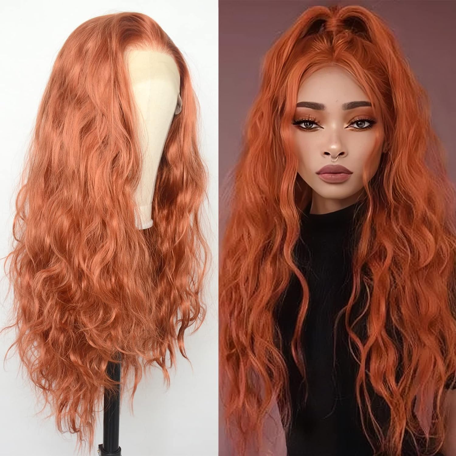 Luwigs 360 Copper Red Natural Wavy Lace Front Wigs Synthetic Loose Body Wave Gin