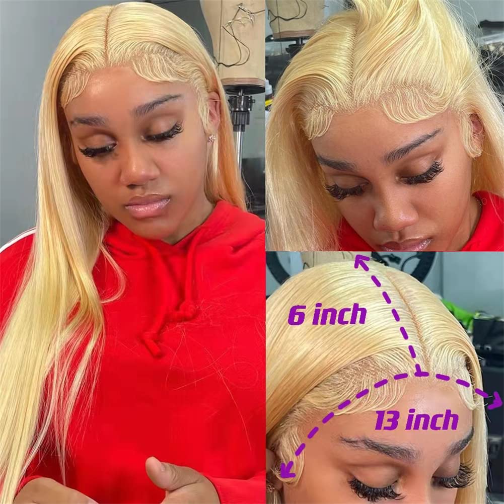 MSGEM 613 Blonde HD 13x6 T Part Lace Front Wigs Human Hair 16 inch Brazilian Str