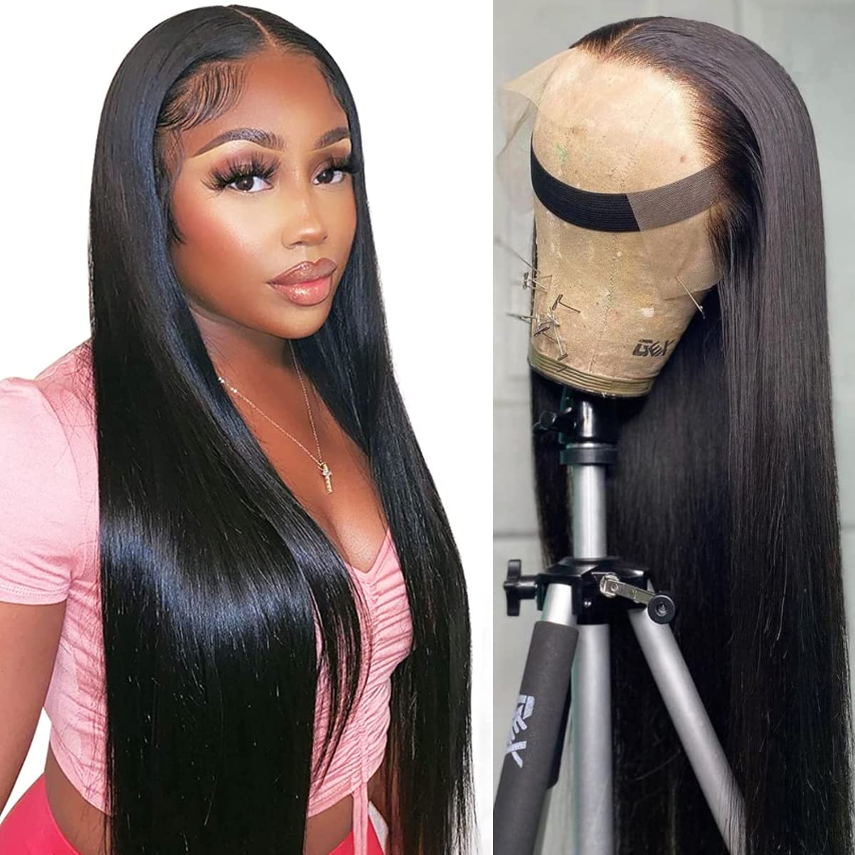 MSGEM 13x4 HD Lace Front Wigs 180% Density Human Hair 16 inch Transparent Lace F