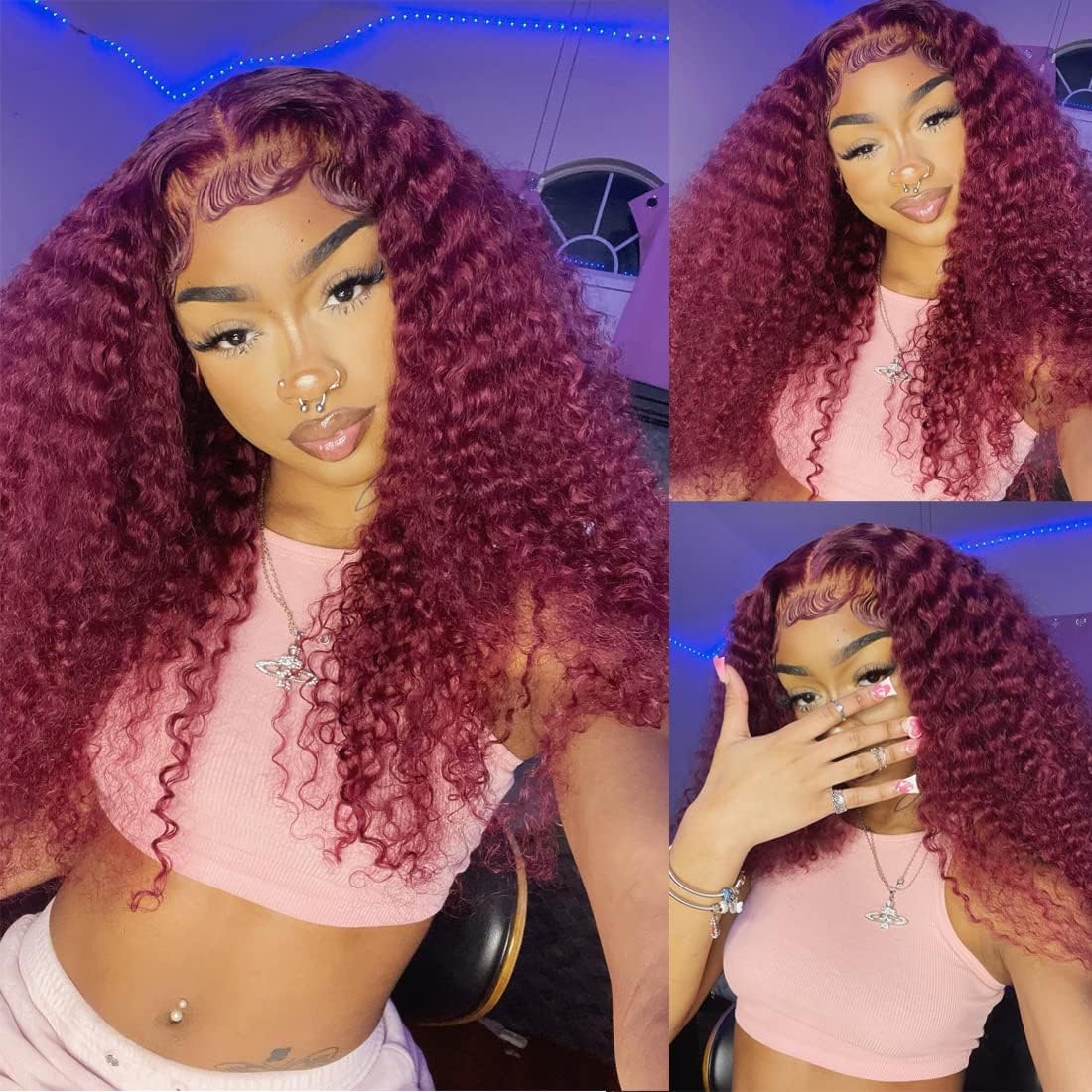 13X4 Lace Frontal Human Hair Wigs 22 INCH 99 J Burgundy Deep Wave Lace Front Wig