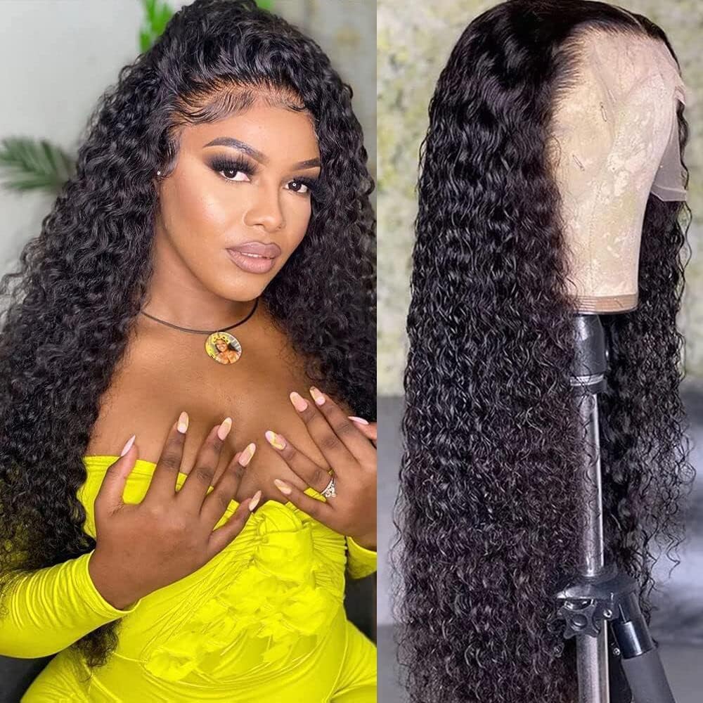 24inch 13x4 Lace Front Human Hair Wigs Water Wave 220% Density Glueless Human Ha