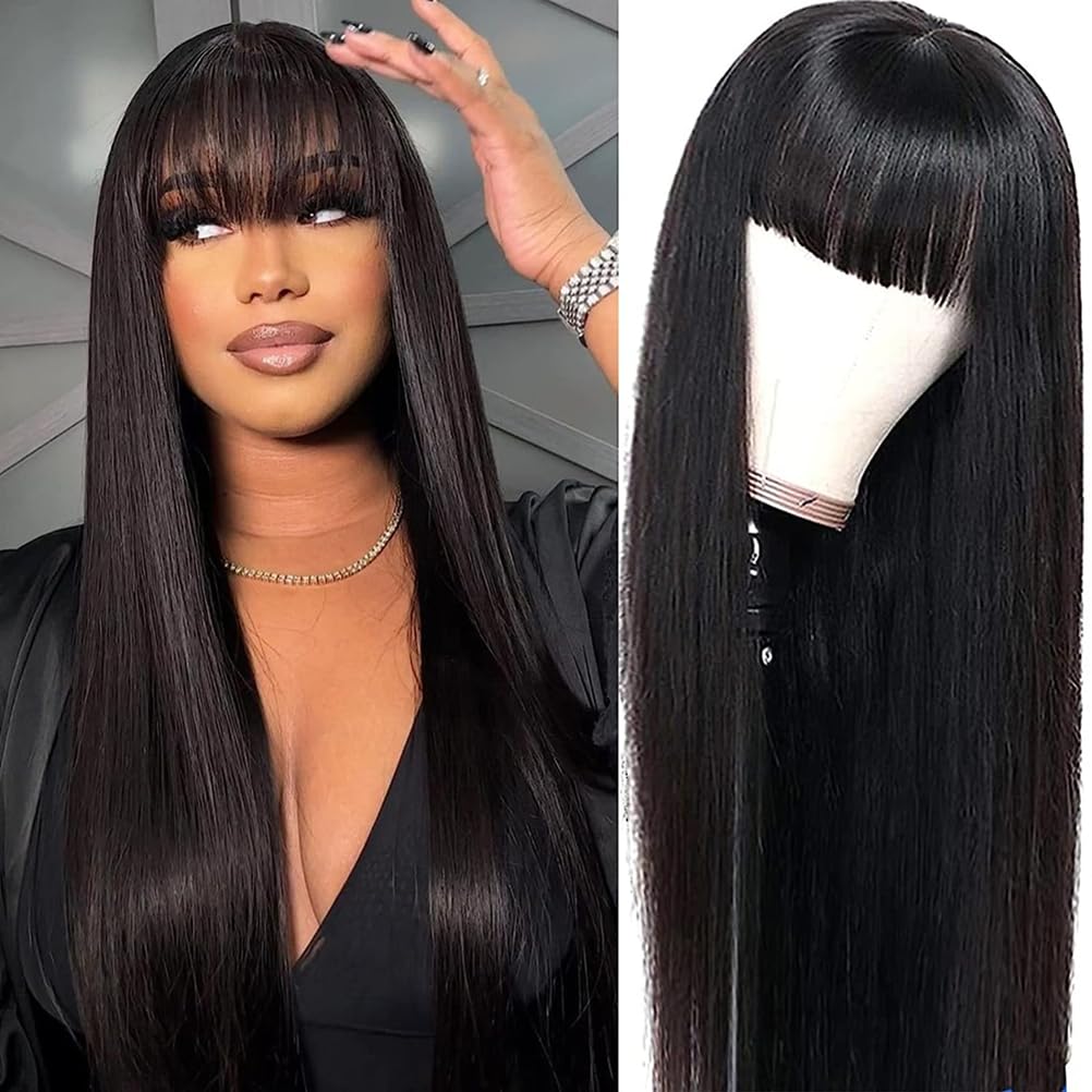 Wig with Bang Human Hair Straight Wig Human Hair with Bangs for Black Women 150%